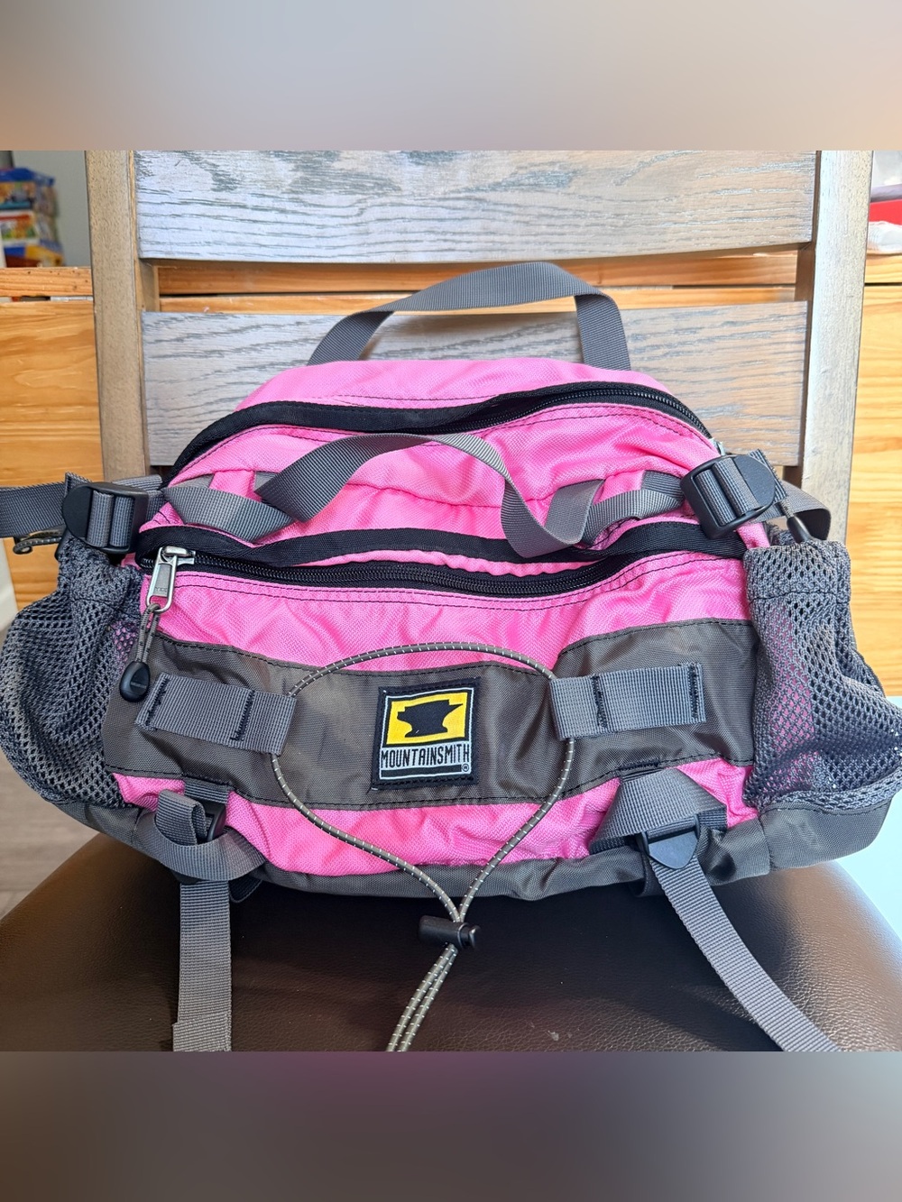 Mountainsmith Tour lumbar pack gray and pink day pack